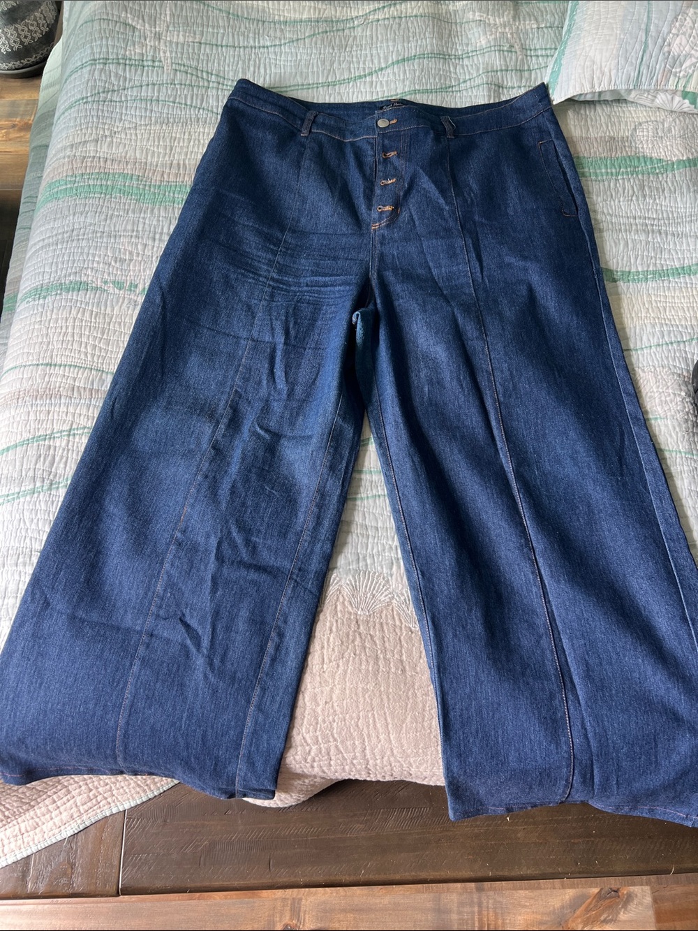 Wide Leg Denim Pants in Dark Blue